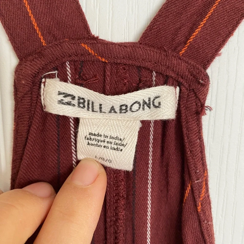 BILLABONG Bella Day Burgundy Multi Striped Culotte Jumpsuit Overalls Size Large
